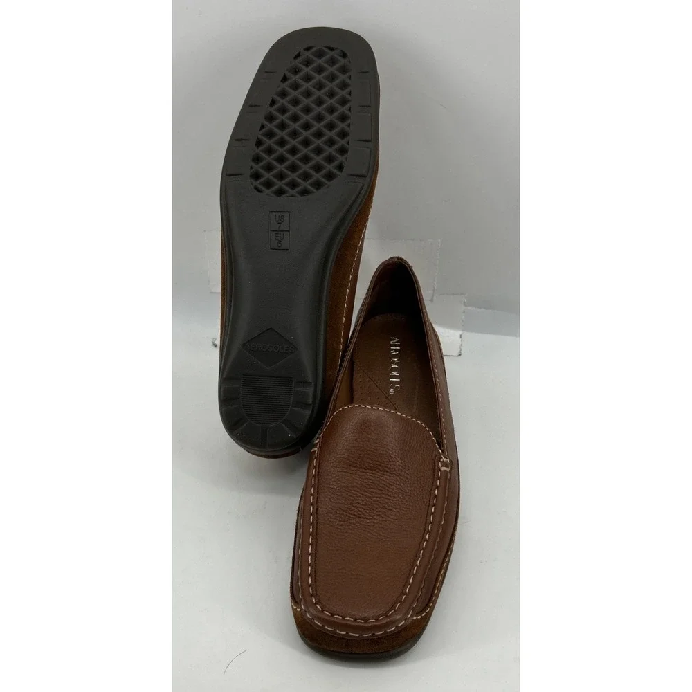 Aerosoles Back Pack Mid‎ Leather Slip On Comfort Loafers Brown Women's 7B NIB